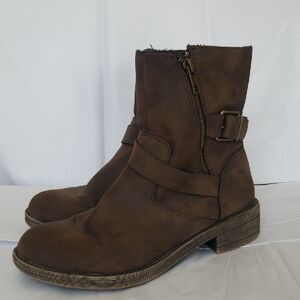 Rocket Dog Boots Womens 8.5 Dark Brown Distressed Moto Buckled Ankle Strap